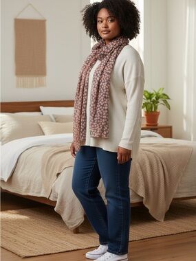 Cozy Polka Dot Wrap Scarf - Pink & Gray